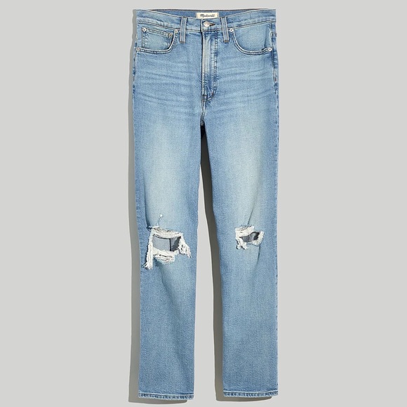 NWT Madewell Perfect Vintage Straight Jean Danby Wash Knee-Rip Edition ND515 - Picture 2 of 15